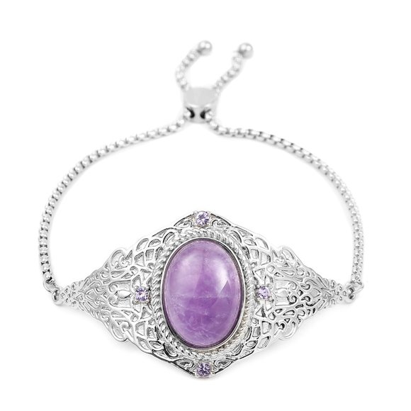 NEW Amethyst & Austrian Crystal Earrings & Bolo Bracelet Set - Picture 2 of 5